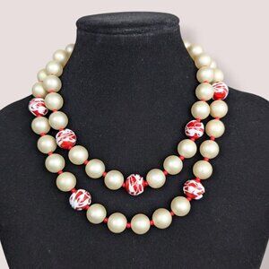 (2/$20) Vintage Faux Pearl & Glass Bead Statement Necklace
